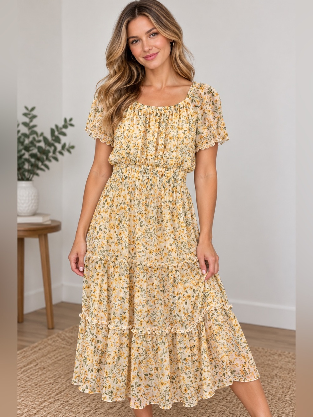 Kate and Lily Floral Tiered Midi Dress Size 8